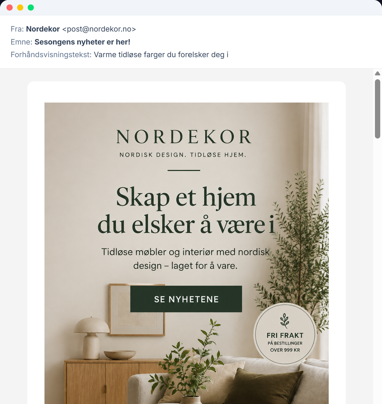Eksempel på nyhetsbrev sendt med Mailro
